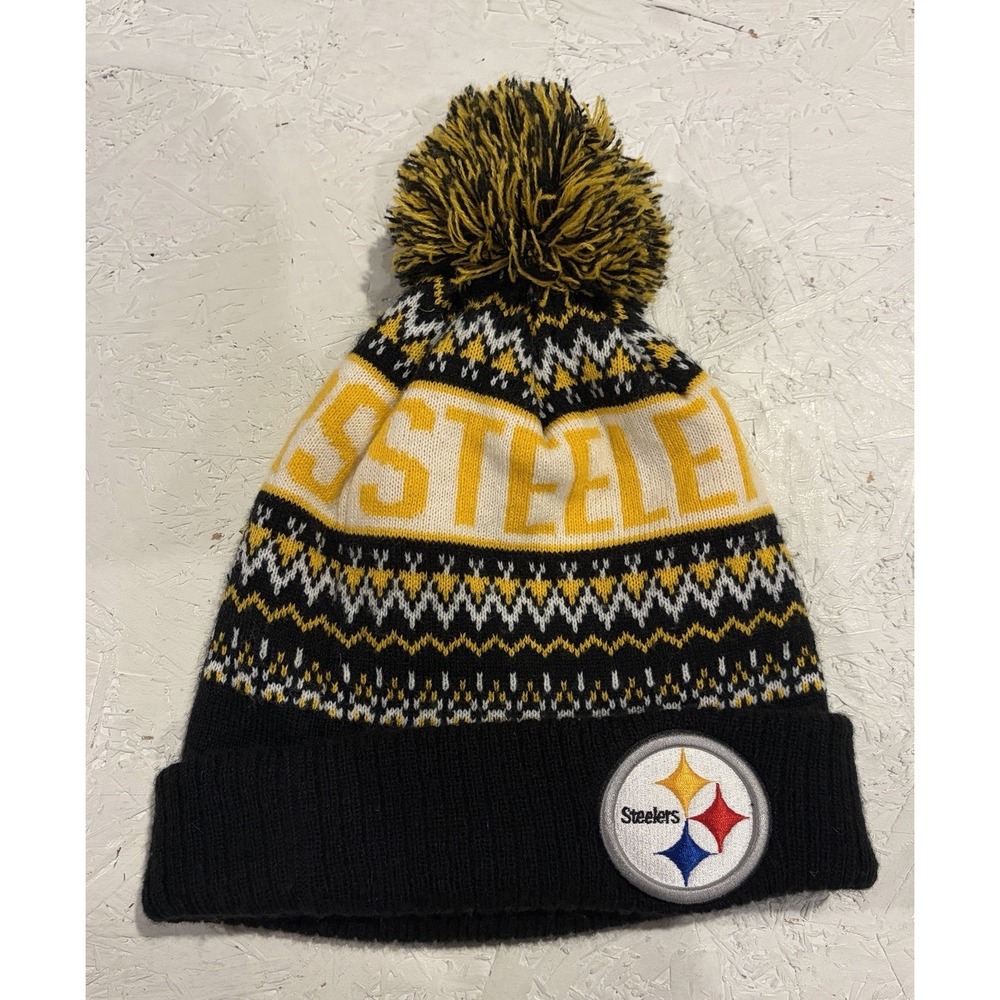 New Era Pittsburgh Steelers NFL Team Apparel Cuffed Knit Pom Pom Beanie Hat
